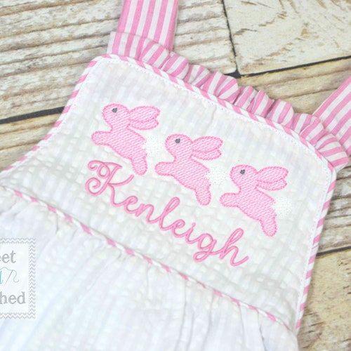 Baby Girl Easter Outfit Pink Bunnies Cotton Romper Etsy