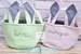 Monogrammed Easter baskets in pink, purple, and blue seersucker, seersucker easter baskets personalized, seersucker tote bags monogrammed 