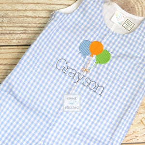 Monogrammed baby boy Birthday longall, personalized boys birthday overalls, boys cake smash outfit, balloon birthday outfit