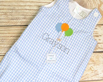 Monogrammed baby boy Birthday longall, personalized boys birthday overalls, boys cake smash outfit, balloon birthday outfit