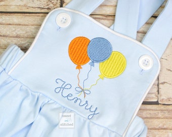 Monogrammed baby boy Birthday romper, personalized boys bubble, boys cake smash outfit, balloon birthday outfit