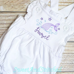 Monogrammed baby girl mermaid outfit, mermaid ruffle bubble, 1st birthday cake smash mermaid outfit, Summer Beach Outfit, mermaid romper