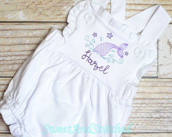 Monogrammed baby girl mermaid outfit, mermaid ruffle bubble, 1st birthday cake smash mermaid outfit, Summer Beach Outfit, mermaid romper