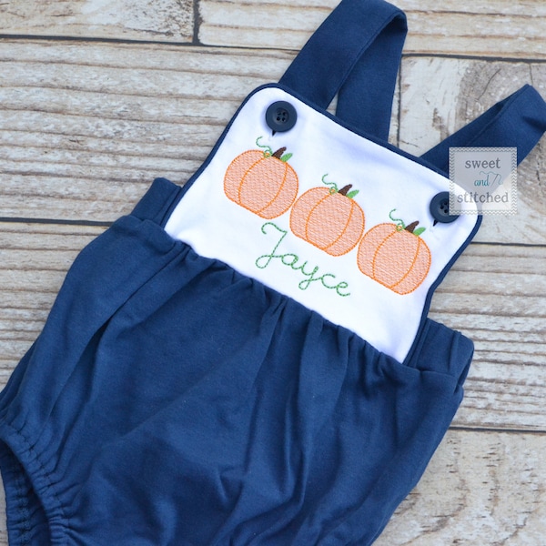Monogrammed baby boy pumpkin outfit, monogrammed boys fall halloween thanksgiving outfit, bubble romper color block