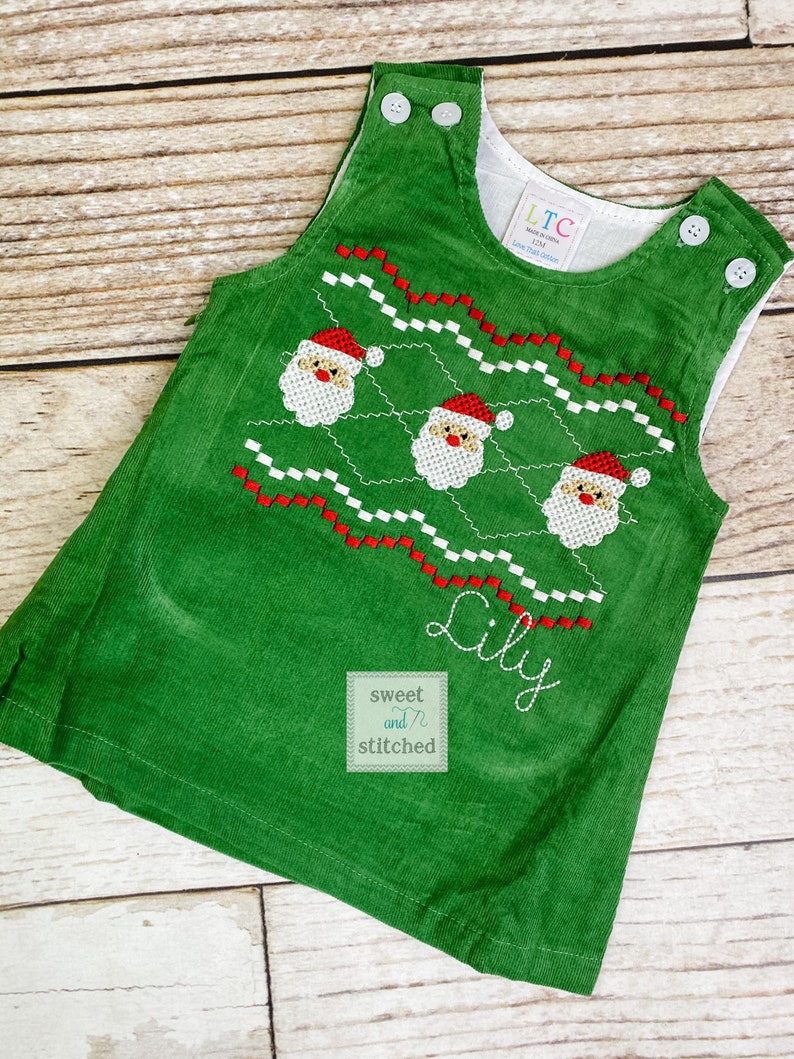 Dress with Hand Picture Smocked Santa