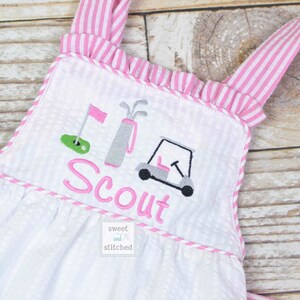 Monogrammed baby girl ruffle bubble with golf theme, golf themed birthday outfit, 1st birthday golf cake smash outfit, Summer Beach Outfit image 2