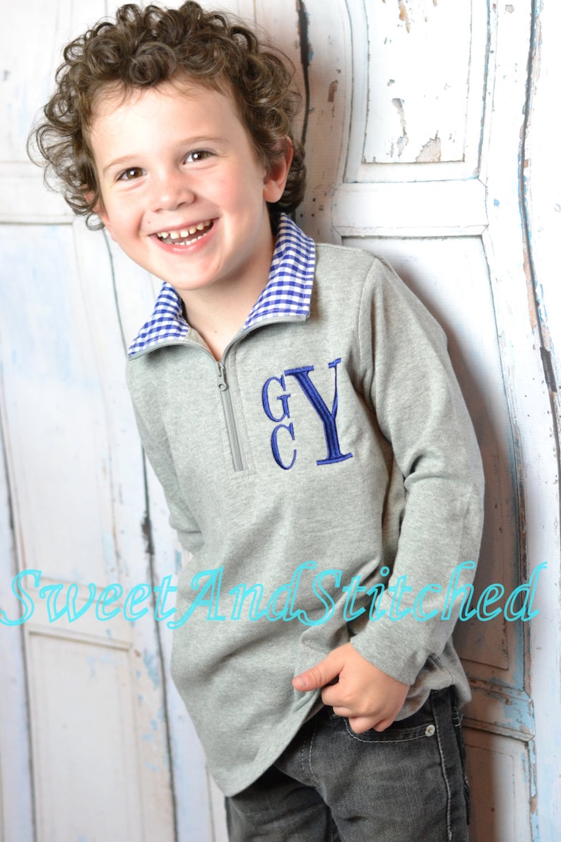 Boys Monogrammed sweatshirt, pullover, or quarter zip jacket, monogrammed toddler jacket, boys fall monogram sweatshirt image 1