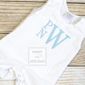 Monogrammed Boys Jon Jon, Baby boy Easter or Summer Outfit, Personalized Baby boy romper, white seersucker with monogram or name