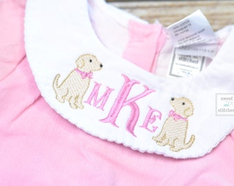Monogrammed Baby Girl Pink Corduroy Bubble, Puppy Design