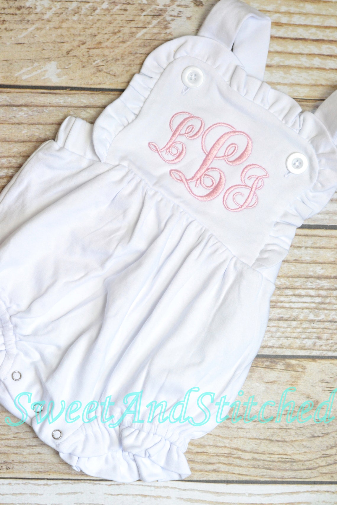 Monogrammed baby girl ruffle bubble baby sunsuit Etsy