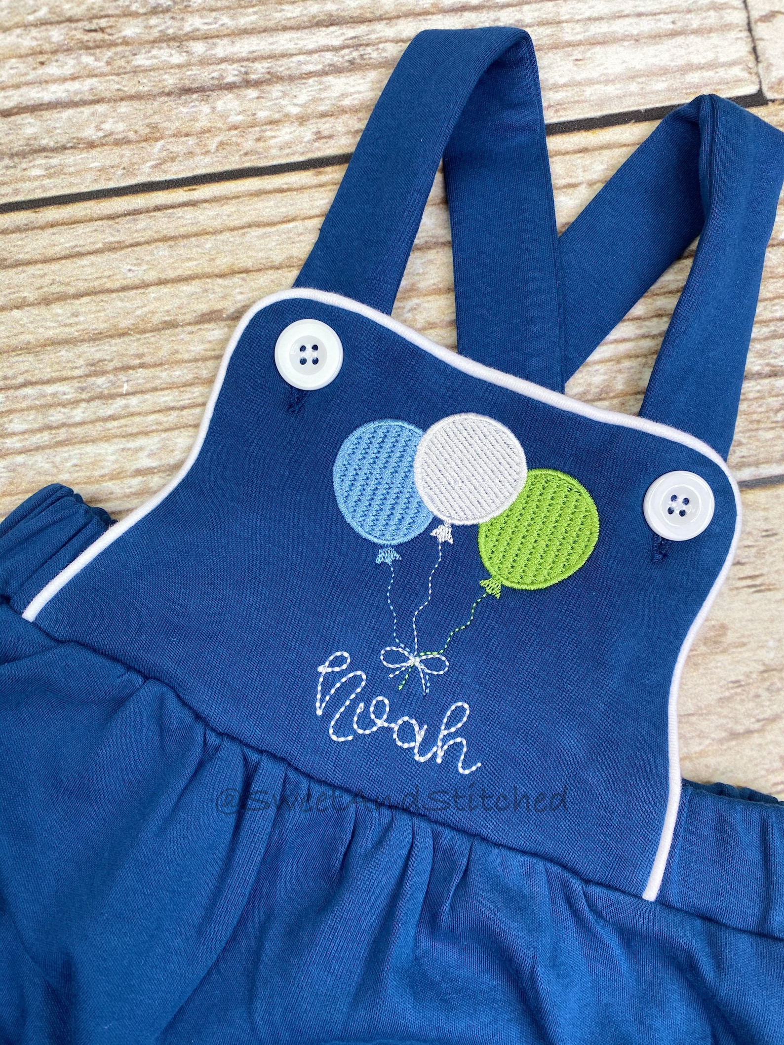 Monogrammed Baby Boy Birthday Romper With Balloons in Navy Etsy