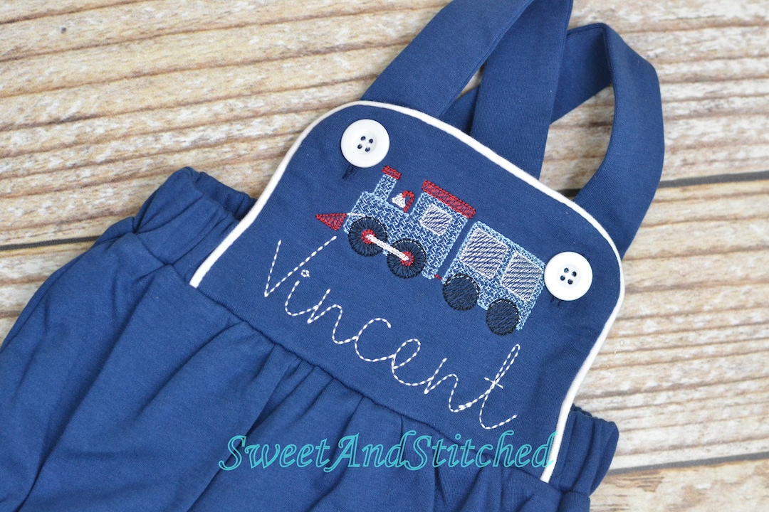 Monogrammed Baby Boy Train Outfit, Monogrammed Boys Romper, 1st Birthday Train Outfit, Train