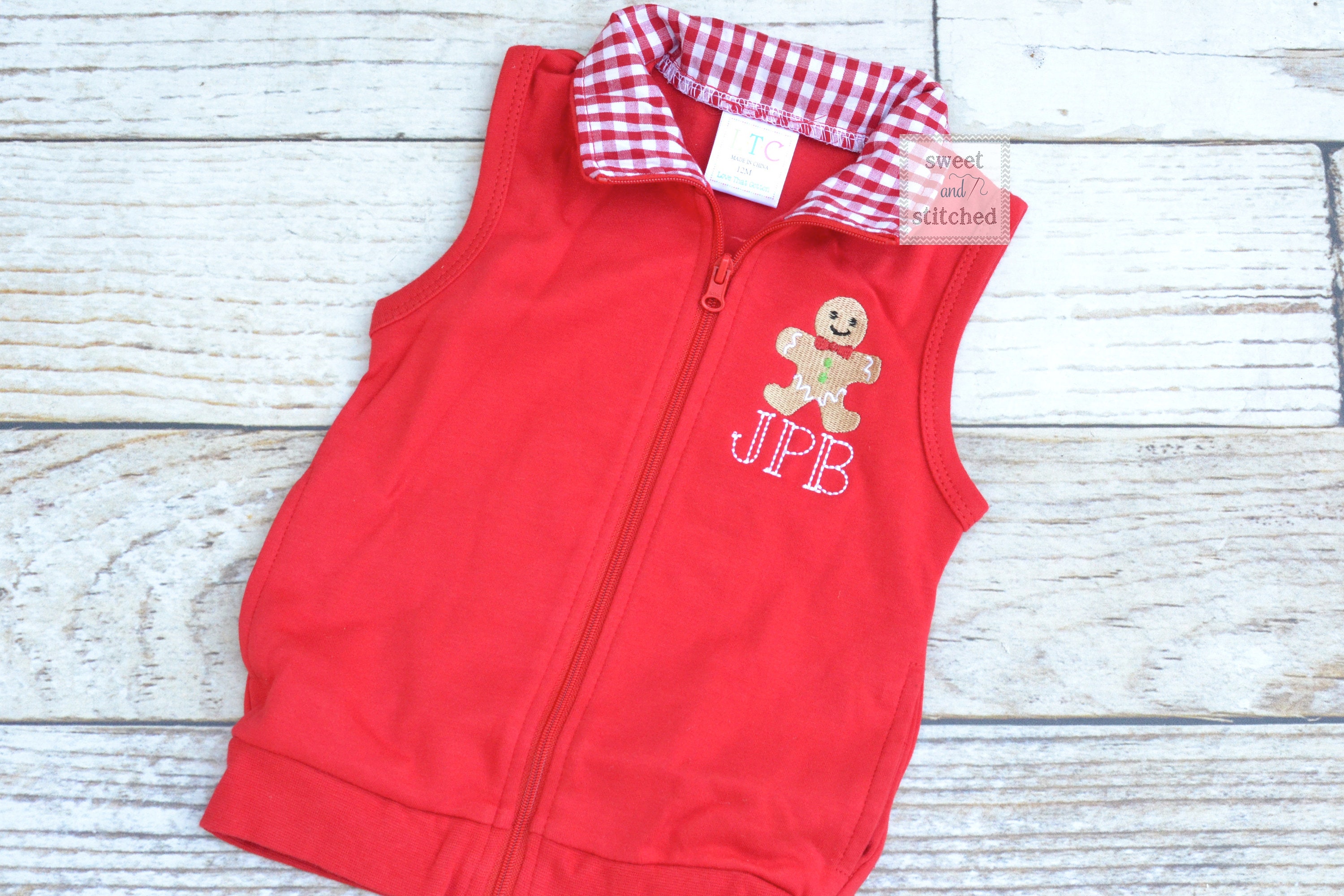 Monogrammed Boys Christmas Vest With Gingerbread Design Etsy