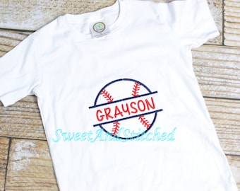 Monogrammed boys baseball shirt, monogrammed baseball tee, baby boys summer shirt, summer baseball shirt for boys in red and navy
