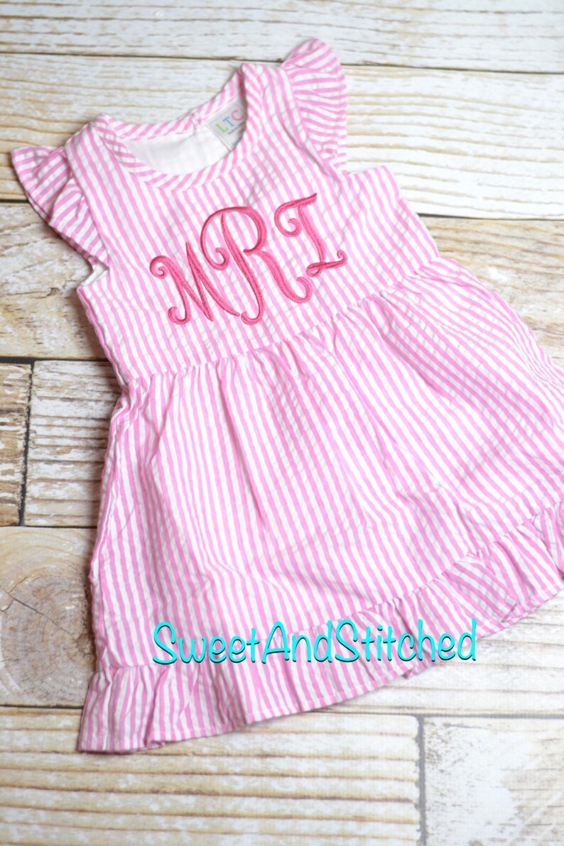 Monogrammed Seersucker Dress Pink Toddler Dress Baby Girl Etsy