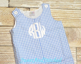 Baby Boy Easter outfit in blue gingham - Boys monogrammed Easter Outfit, Easter overalls, monogrammed longalls