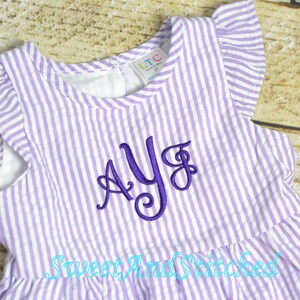 Monogrammed Seersucker Easter dress, toddler dress, baby girl easter dress personalized, Summer outfit, Baby Girl Beach Outfit image 2