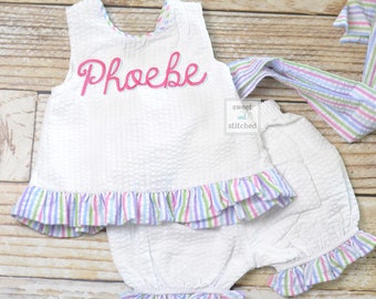 Baby girl swing back bloomer set, Monogrammed baby girl outfit, baby bloomer set, personalized swing back set