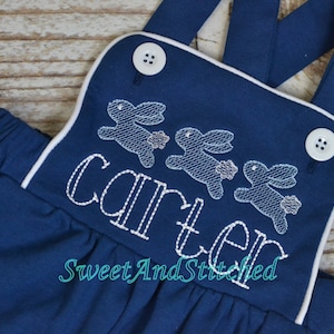 Monogrammed boys easter outfit with bunnies and name, baby dedication or baptism outfit with crosses, boys bubble romper, boys church outfit