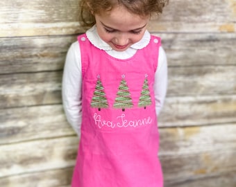 Girls Pink Corduroy Christmas dress - Monogrammed Pink jumper dress dress- Corduroy Christmas jumper dress