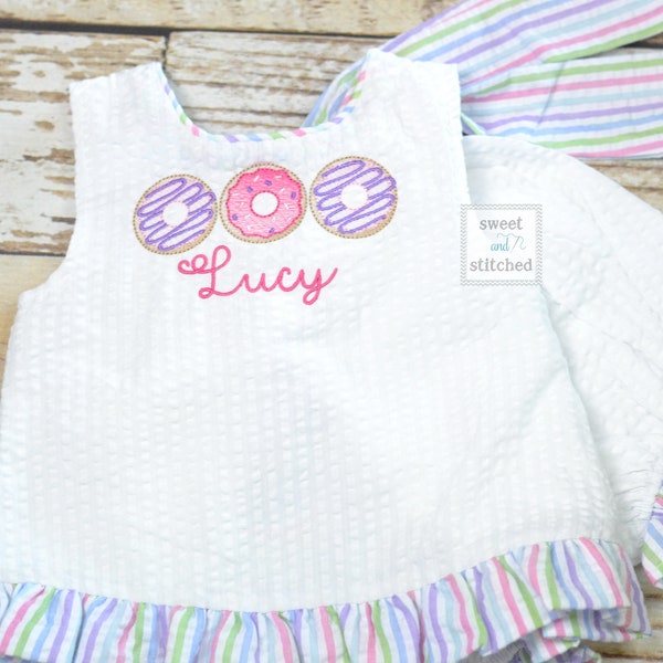 Baby girl swing back bloomer set with donut theme, donut birthday outfit, baby bloomer set, cake smash outfit, swing back set