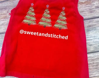 Monogrammed Christmas dress with trees design, Corduroy Christmas jumper dress, 1st Christmas outfit, monogrammed sibling christmas outfits