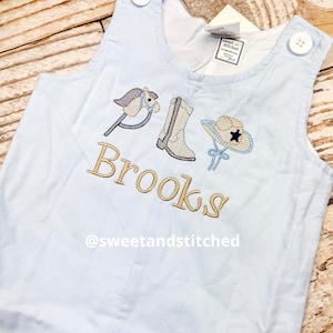 Personalized Boys Corduroy Birthday outfit with cowboy design and name - Baby Boy cake smash Outfit, Birthday overalls,