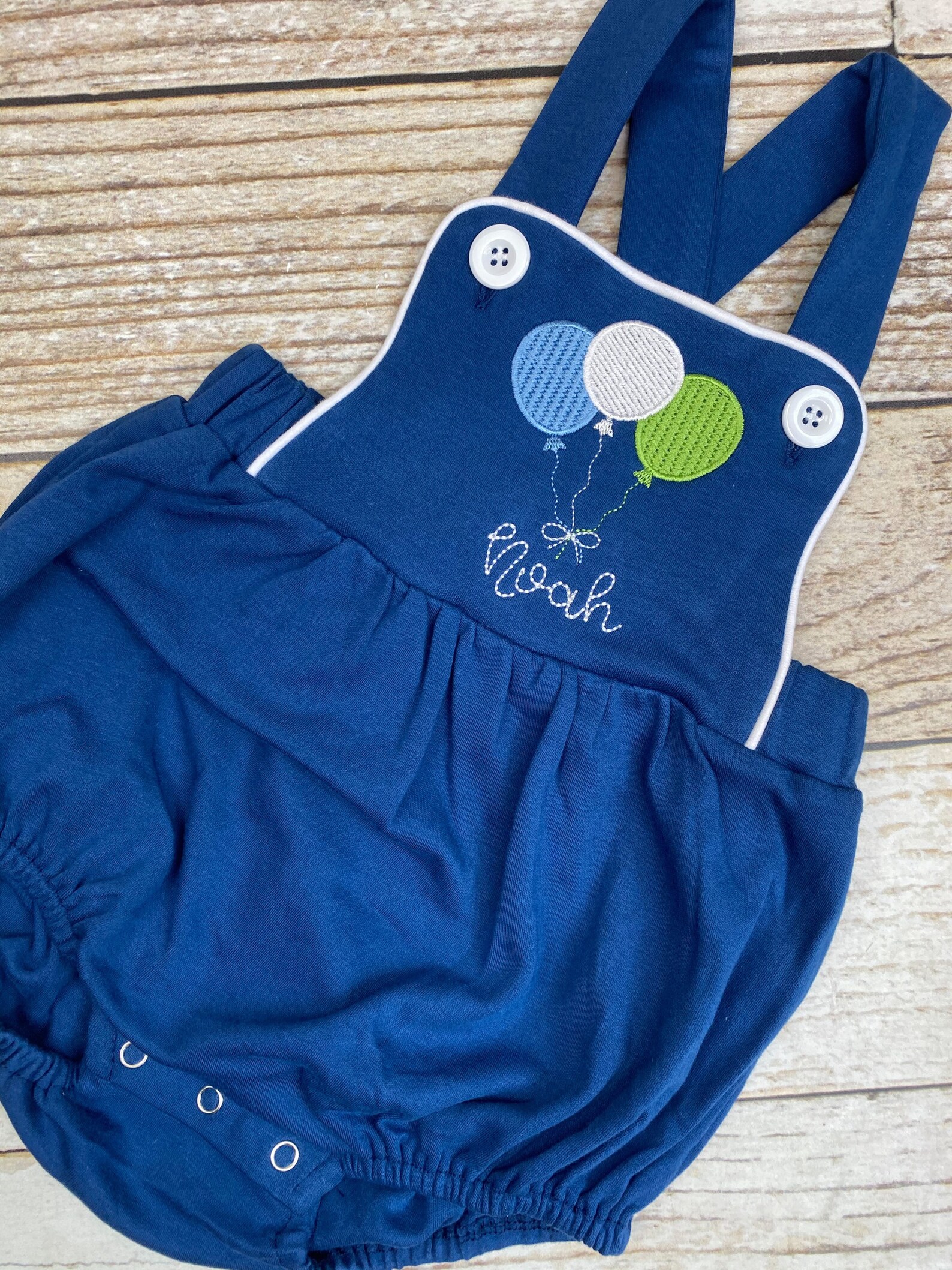 Monogrammed Baby Boy Birthday Romper With Balloons in Navy Etsy