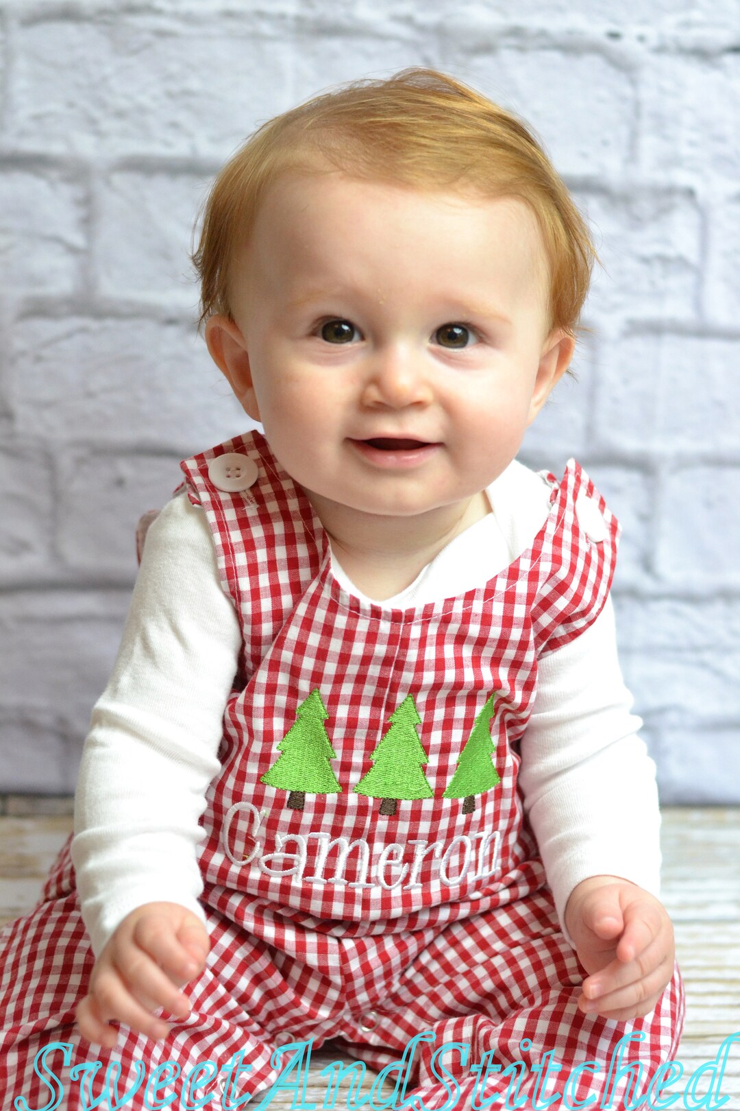 Personalized Baby Boy Christmas Outfit Red Gingham Monogrammed