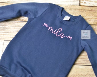 Monogrammed sweatshirts, girls monogrammed sweatshirts navy and pink, name or monogram, fall sweatshirt