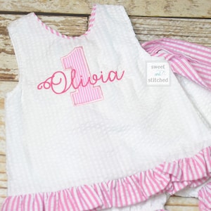 Baby girl swing back bloomer set, 1st birthday outfit, Monogrammed cake smash outfit, baby bloomer set, 1st birthday outfit
