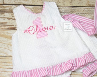 Baby girl swing back bloomer set, 1st birthday outfit, Monogrammed cake smash outfit, baby bloomer set, 1st birthday outfit