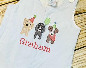 Personalized Boys Corduroy Birthday outfit with dog birthday design and name - Baby Boy cake smash Outfit, Dog themed birthday outfit