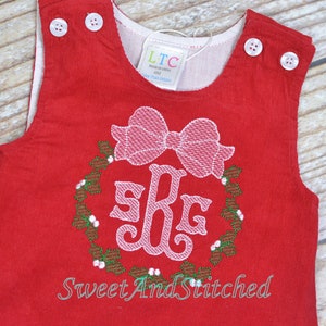 Monogrammed Christmas dress with holly design, Corduroy Christmas jumper dress, 1st Christmas outfit, monogrammed sibling christmas outfits