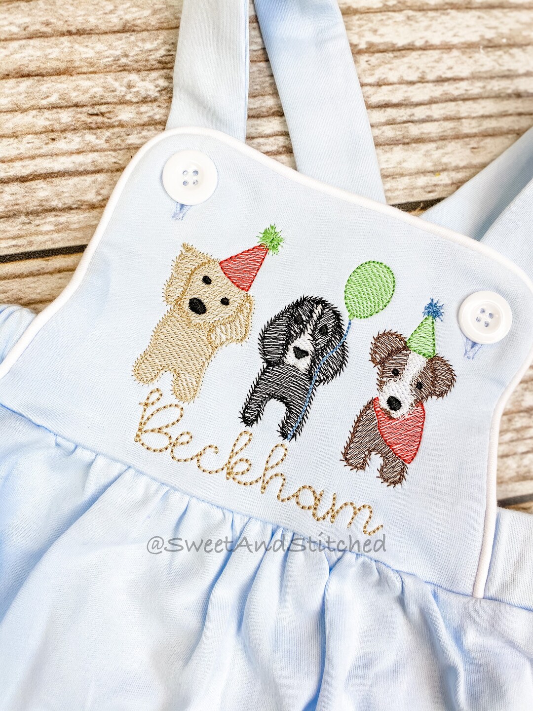 Monogrammed Baby Boy Birthday Romper With Puppies, Dog Birthday Outfit