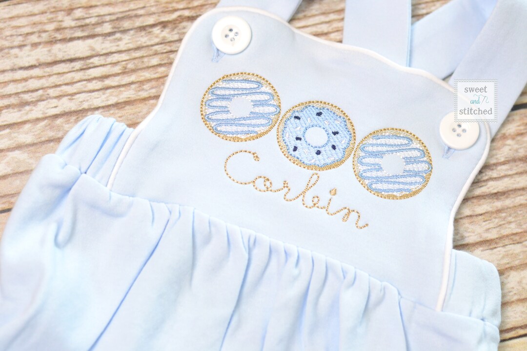 Monogrammed Baby Boy Birthday Romper With Donuts Donut Sweet Etsy