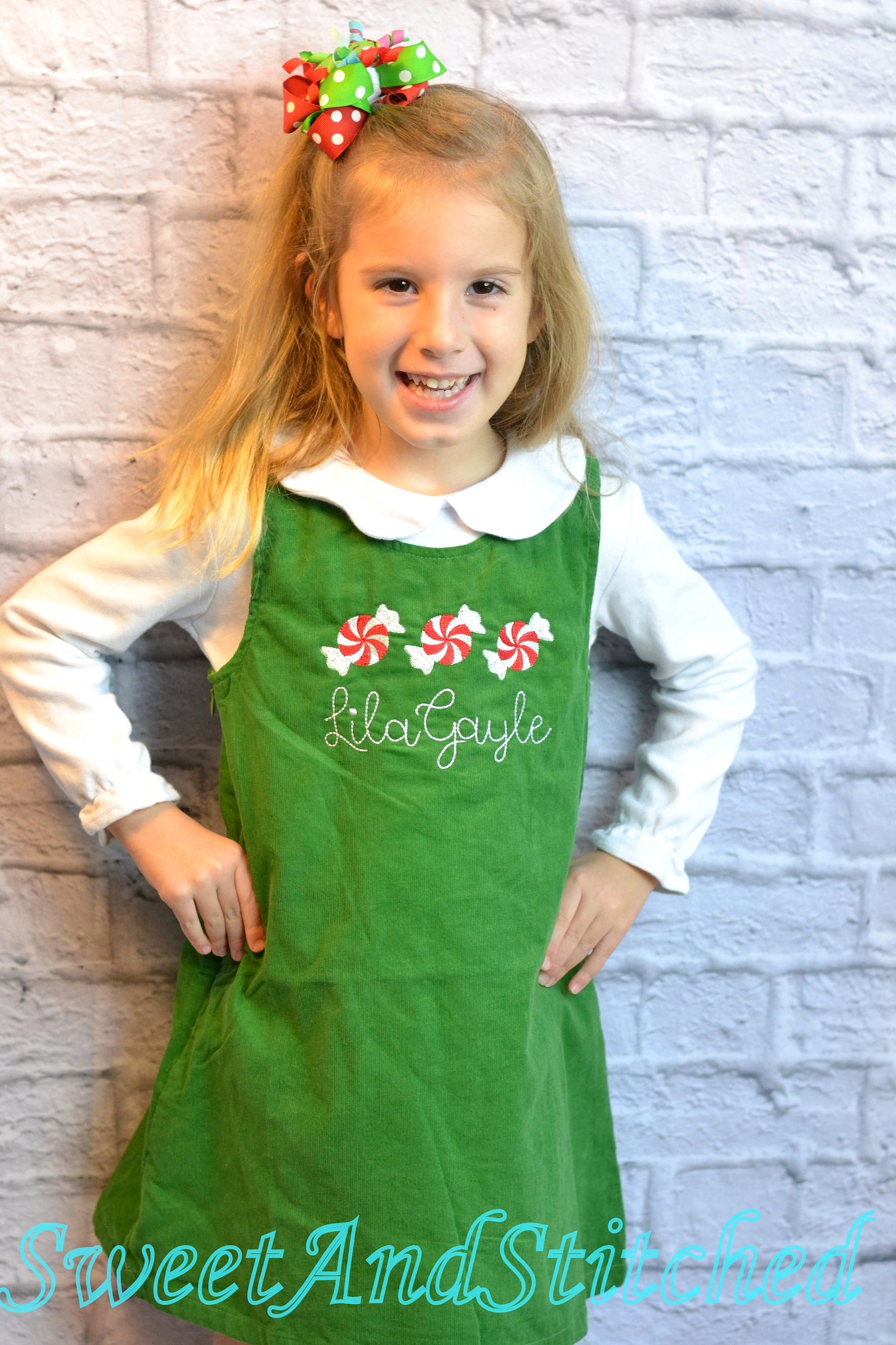 Girls Candy Cane Christmas Dress Monogrammed Christmas Etsy