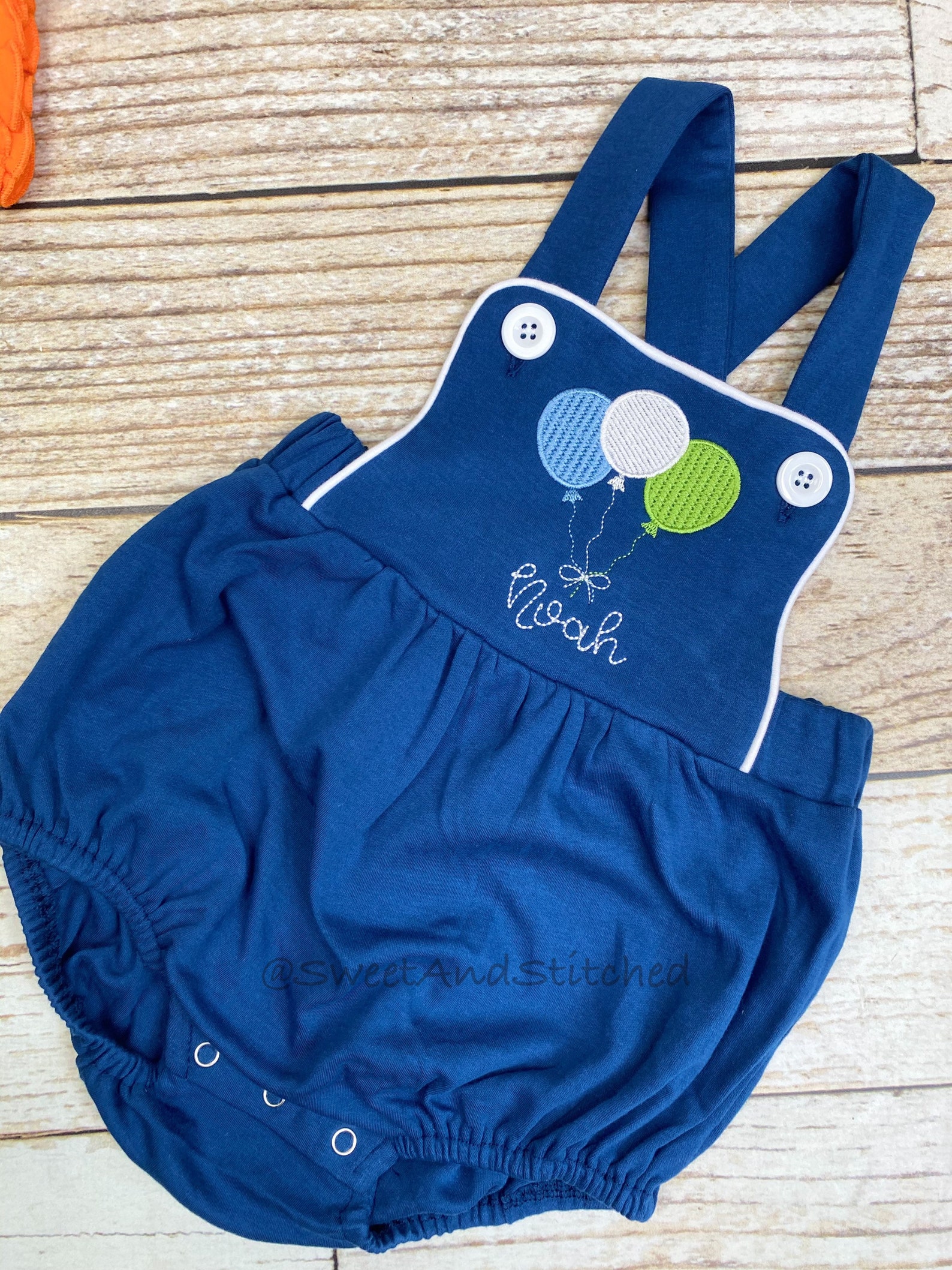 Monogrammed Baby Boy Birthday Romper With Balloons in Navy Etsy