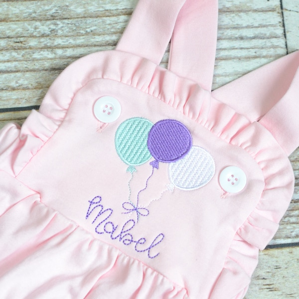 Monogrammed baby girl cake smash outfit with ballons, girls birthday bubble outfit, cake smash outfit, Girls 1st birthday outfit