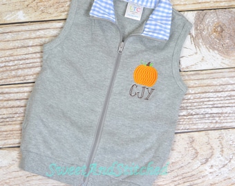 Monogrammed Boys pumpkin outfit, boys pumpkin vest, boys fall outfit