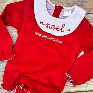 Baby girl monogrammed Valentine&#39;s bishop bubble in red corduroy, 1st valentine&#39;s outfit, Ruffle Christmas bubble, girls Christmas outfit