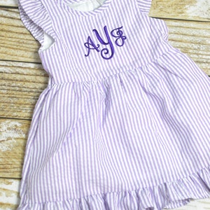 Monogrammed Seersucker Easter dress, toddler dress, baby girl easter dress personalized, Summer outfit, Baby Girl Beach Outfit image 3