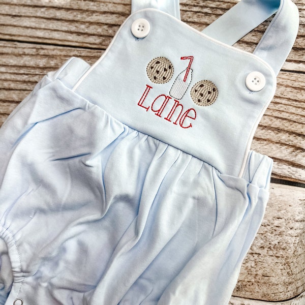 Monogrammed baby boy Birthday romper for cookie themed 1st birthday, cookie first birthday outfit, cookies and milk cake smash