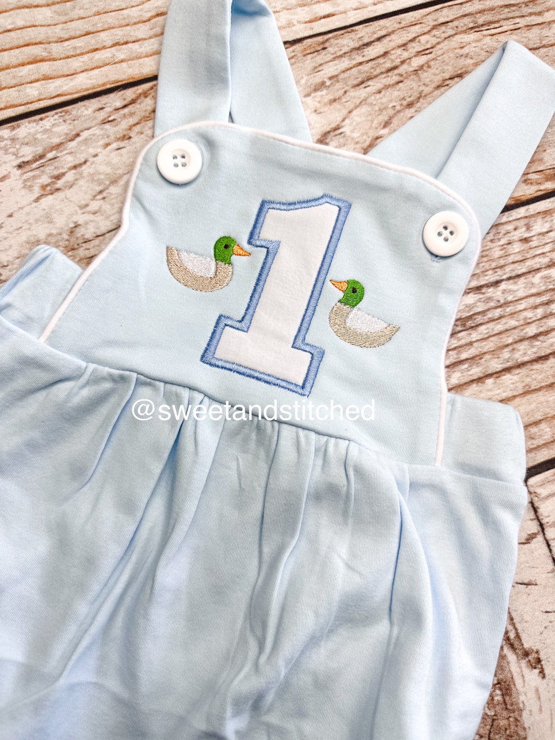 Monogrammed Baby Boy Birthday Romper With Mallard Ducks, Duck Birthday