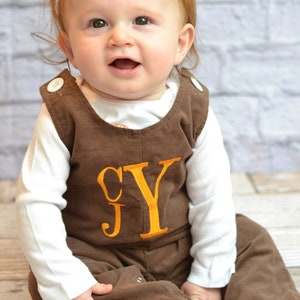 Baby Boy fall outfit - Boys Thanksgiving Outfit, baby boy longall overalls, boys pumpkin outfit, toddler boys corduroy overalls