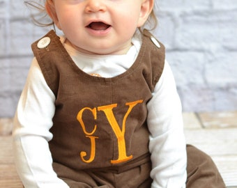 Baby Boy fall outfit - Boys Thanksgiving Outfit, baby boy longall overalls, boys pumpkin outfit, toddler boys corduroy overalls