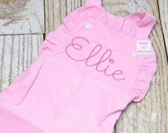 Baby girl monogrammed Fall Pink Corduroy overalls, Pink Cord monogrammed Christmas overalls, Monogrammed overalls, baby girl outfit