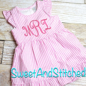 Monogrammed Seersucker dress, pink toddler dress, baby girl easter dress personalized, toddler beach outfit, Summer outfit, Baby Girl Beach