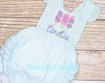 Monogrammed baby girl popsicle birthday outfit, 1st birthday outfit, personalized cake smash outfit with popsicles, cake smash romper