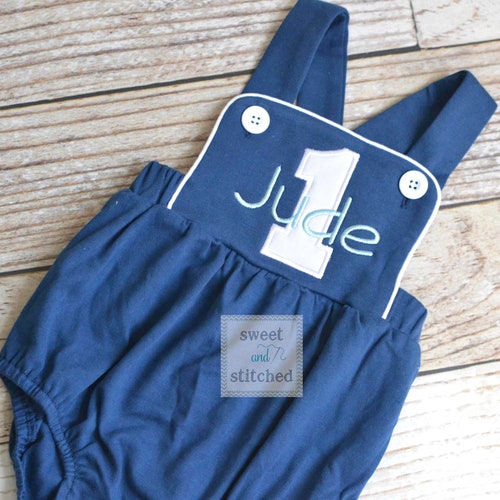 Monogrammed Baby Boy Birthday Romper Personalized Boys Etsy